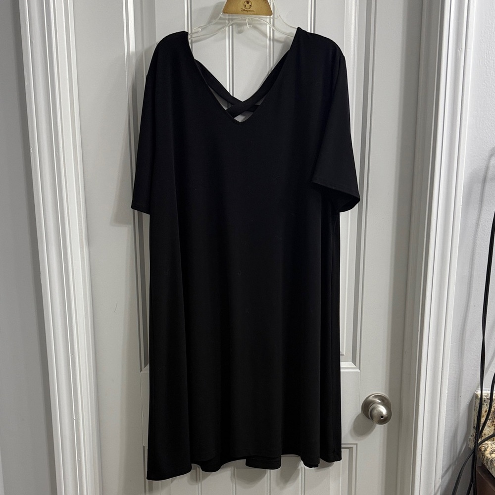 Black V-Neck Tunic Short Sleeve Top with Crisscross Back Size 3P